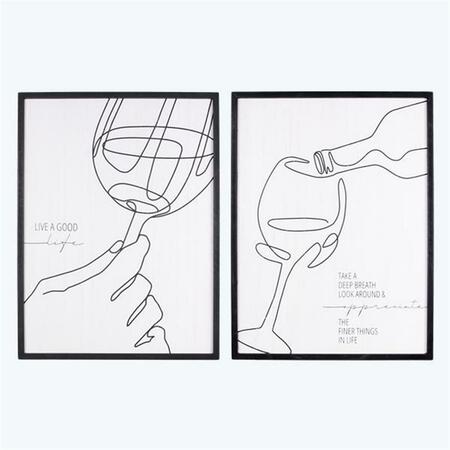 YOUNGS Wood Framed Wine Art Signs, Assorted Color - 2 Piece 21427